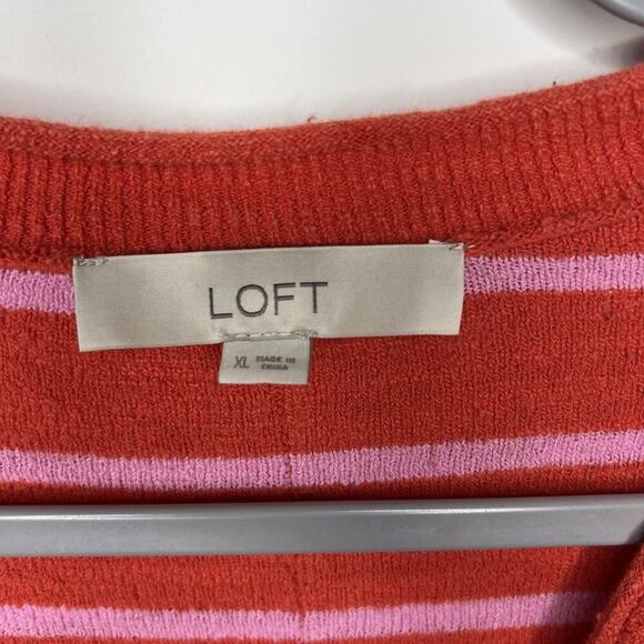 LOFT Sweater Womens XL Pink Striped Button Henley Knit Slouchy Beachy Summer - Picture 8 of 16